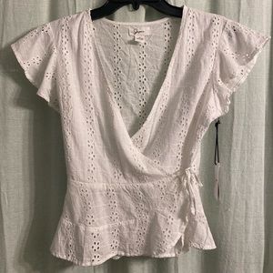 White eyelet, crosstie top, size small